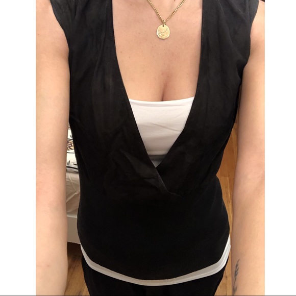 SOLD IPSO Suede Leather V Neck Sleeveless Top - Picture 3 of 9